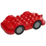 Duplo Car Base 4 x 8 with Four Black Wheels and Light Bluish Gray Hubs