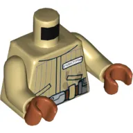 Torso Jacket with Vertical Stripes, Reddish Brown Belt, Badge with Alien Letters Print (Quarrie), Tan Arms, Dark Orange Hands