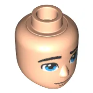Minidoll Head Male with Blue Eyes, Black Eyebrows and Smirk Print (The Flash)