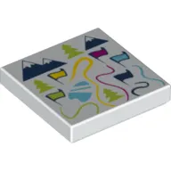 Tile 2 x 2 with Map of Ski Resort with Flags, Trees and Mountains Print