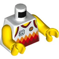 Torso Sports Shirt with '39', Orange Basketball and Orange and Red Diamonds Print, Yellow Arms and Hands