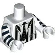 Torso Suit Jacket with Black Vertical Stripes and Black Tie Print (Beetlejuice), White Arms and Hands with Black Stripes Print