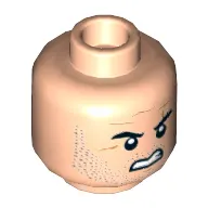 Minifig Head Jango Fett, Beard Stubble, Arched Eyebrows, White Pupils, Scars and Angry Mouth Print