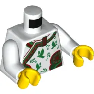 Torso Robe with Ornate Red and Green Trim, Birds and Flowers Print, White Arms, Yellow Hands