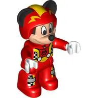 Duplo Figure Mickey Mouse, Red Race Driver Jumpsuit, Helmet