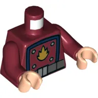 Torso Jacket with Dark Blue Square, Belt, and Star-Lord Fire Logo Print, Dark Red Arms, Light Nougat Hands
