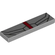 Tile 1 x 4 with Vertical Red Stripe and Dark Bluish Gray Thin Lines Print
