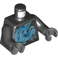 Torso Robe with Pearl Titanium Sash and Water Swirl Print (Nya), Black Arms, Dark Bluish Gray Hands