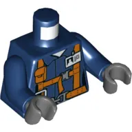 Torso Shirt with Belt, Orange Safety Harness, ID Badge, Pockets, Radio Print, Dark Blue Arms, Dark Bluish Gray Hands