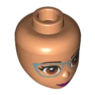Minidoll Head with Dark Orange Eyes, Magenta Lips, Metal Blue Glasses Print