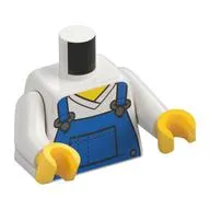 Torso V-Neck Shirt with Blue Overalls, Dotted Horizontal Line on Front Pocket Print, White Arms, Yellow Hands