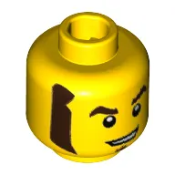 Minifig Head Race Car Guy, Dark Brown Eyebrow, Sideburns, and Soul Patch, Smirk Print