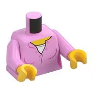 Torso Sweater with Buttons, White Shirt Print, Bright Pink Arms, Yellow Hands