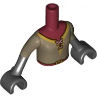 Minidoll Torso Girl with Dark Tan Tunic, Laces, Dark Red Shirt, Belt Print, Dark Tan Arms and Hands with Black Gloves Print