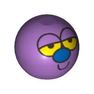 Technic Ball Joint, Face, Yellow Eyes Sleepy, Blue Nose, Smile print