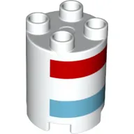 Duplo Brick Round 2 x 2 x 2 with Red and Azure Stripes Print