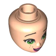 Minidoll Head with Green Eyes, Dark Pink Lips, Freckles Print