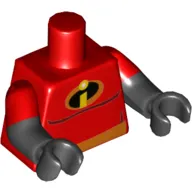 Torso, Dual Molded Arms, 'I' Incredibles, Orange Belt Print, Red Sleeves Pattern, Black Arms and Hands