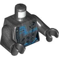 Torso Jumpsuit, Zipper, Blue Lines Print, Pearl Titanium Arms, Black Hands