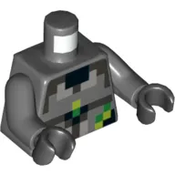 Torso Pixelated Dark Bluish Grey, Green, and Lime Squares Print, Dark Bluish Gray Arms, Black Hands