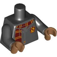 Torso Robe Clasped over Sweater, Dark Red and Bright Light Orange Scarf, Gryffindor Crest Print, Black Arms, Medium Nougat Hands