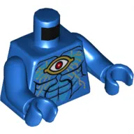 Torso Gold Eye and Circuitry, Red Iris, Dark Azure Highlights, Black Muscle Lines Print, Blue Arms and Hands