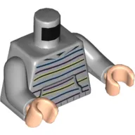 Torso Blue, Pink, Yellow Black Striped Sweater/Hoodie, Pockets Print, Light Bluish Gray Arms, Light Nougat Hands