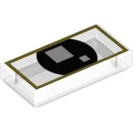 Tile 1 x 2 with Pearl Gold Square Line, Black Circle with 2 White Squares (Brickheadz Eyes) Print