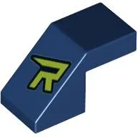 Brick Sloped 45° 2 x 1 with 2/3 Inverted Cutout and no stud with Lime 'R' print