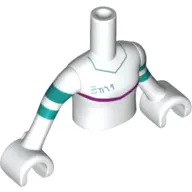 Minidoll Torso Girl with White Coat with Dark Turquoise Stripes Around Arms, Magenta Line Across Chest