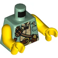 Torso Vest with Patches, Brown Belt, Sash with Barrels, Goose and Golden Egg in Pockets Print, Yellow Arms and Hands