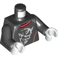 Torso Racing Jacket, Red and White Trim, White Demon Head Print, Black Arms, White Hands