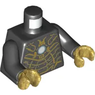 Torso Armour, Gold Plates, Light Blue/White Circle (Arc Reactor) Print (Iron Man), Black Arms, Pearl Gold Hands