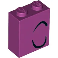 Brick 1 x 2 x 2 with Inside Stud Holder with Closed Eye Left, 2 Curled Black Lines print