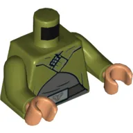 Torso Cape, Light Bluish Grey Shirt, Dark Bluish Grey Belt, Silver Belt Buckle Print, Olive Green Arms, Nougat Hands