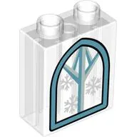 Duplo Brick 1 x 2 x 2 with Bottom Tube with Windows and Snowflakes Print