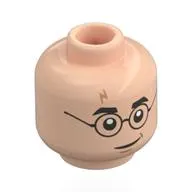 Minifig Head Harry Potter, Thin Glasses, Lightning Scar, Smirk / Angry Print