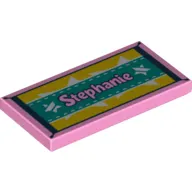 Tile 2 x 4 with "Stephanie" on Sand Green Filmroll, Stars