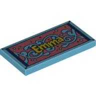 Tile 2 x 4 with "Emma" on Coral Background, Medium Blue Pattern print
