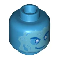 Minifig Head Hydro-man, Blue Eyes, Angry/Mean Smile, Water Splash