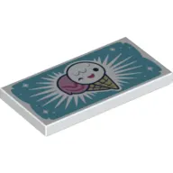 Tile 2 x 4 with 2 Ice Cream Cones on Medium Blue Back print