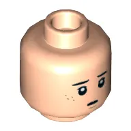 Minifig Head Mike Wheeler, Dark Brown Eyebrows, Freckles, Worried / Angry Print
