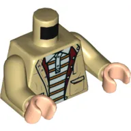 Torso Jacket with Dark Red Lining, Pockets, White Shirt with Orange Stripes Print, Tan Arms, Light Nougat Hands