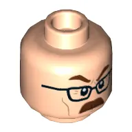 Minifig Head Commissioner James Gordon, Glasses, Reddish Brown Eyebrows, Mustache, Angry