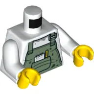 Torso Overalls, Sand Green with Pencil, Notebook Print, White Arms, Yellow Hands