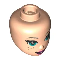 Minidoll Head with Dark Turquoise Eyes, Freckles, Dark Pink Lips