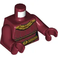 Torso Jumpsuit with Gold Collar and Belt, and Vertical Lines Print, Dark Red Arms and Hands