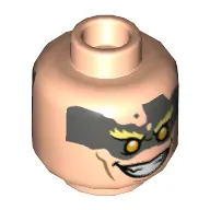 Minifig Head Junkrat, Olive Green Face Paint, Bright Light Yellow Eyebrows, Yellow Eyes, Open Mouth Smile / Gritted Teeth Smile Print