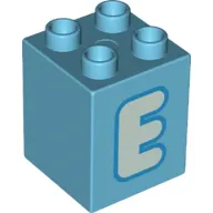 Duplo Brick 2 x 2 x 2 with Light Aqua 'E' Print