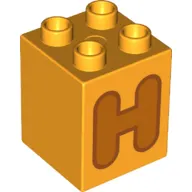 Duplo Brick 2 x 2 x 2 with Orange 'H' Print
